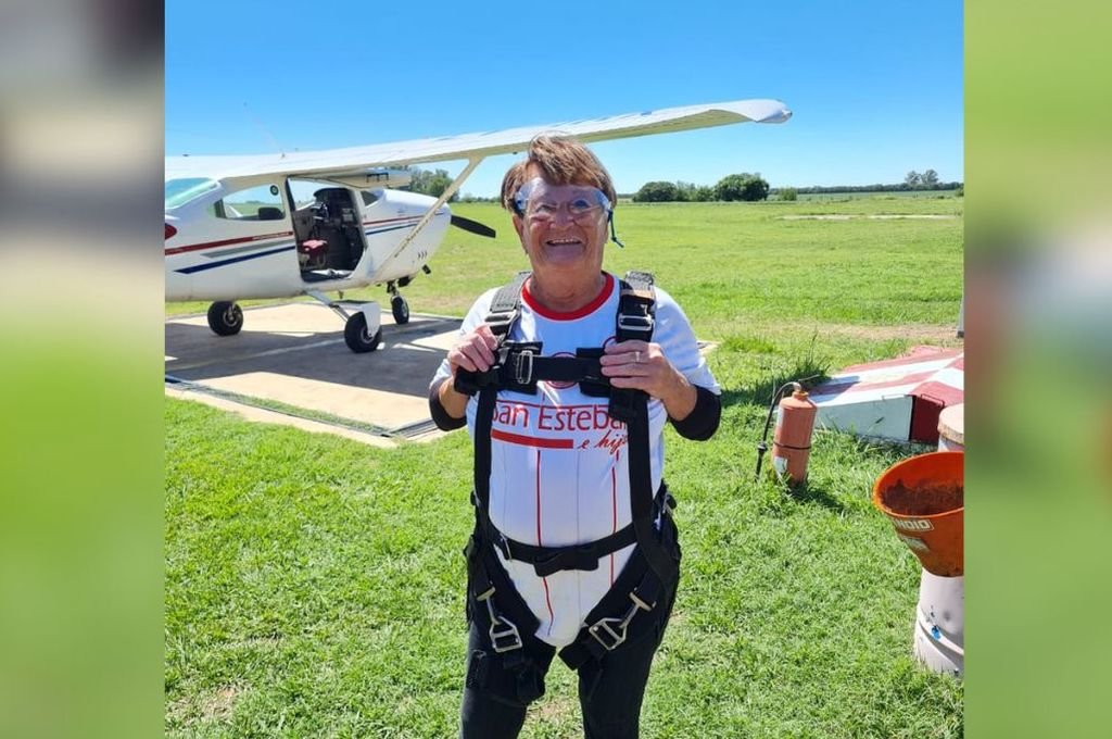 La abuela paracaidista logró su objetivo mayor de saltar en paracaídas 