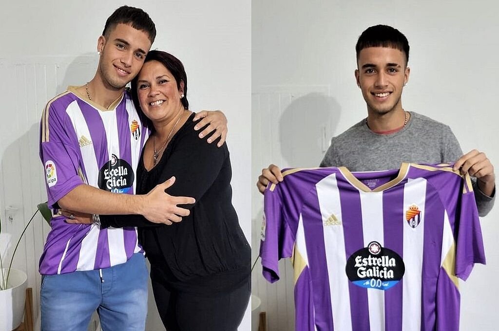 La alegría de Franco y el orgullo de su mamá Gisela luego de firmar el contrato. 