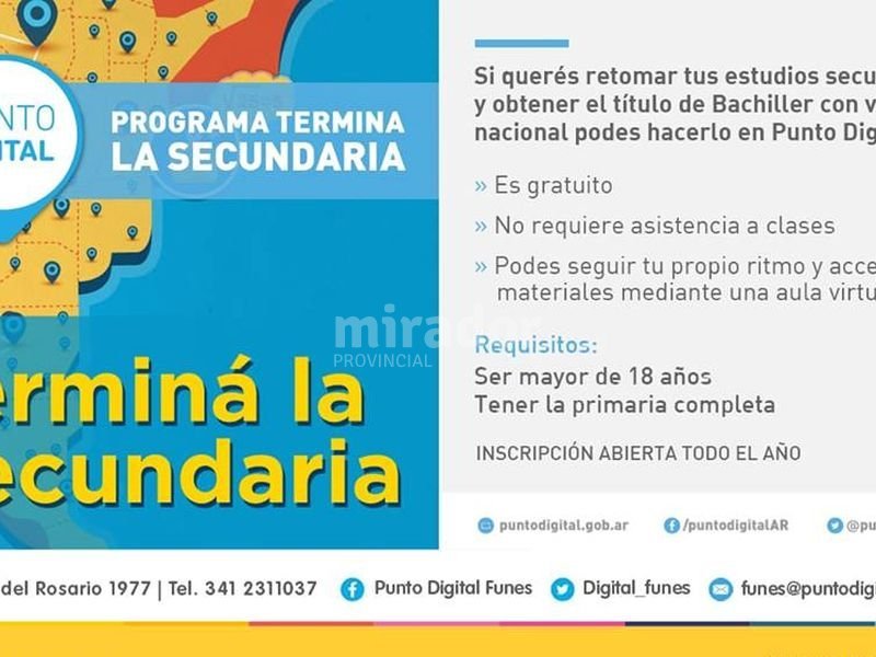 Se podrá finalizar la secundaria a través de Punto Digital Funes