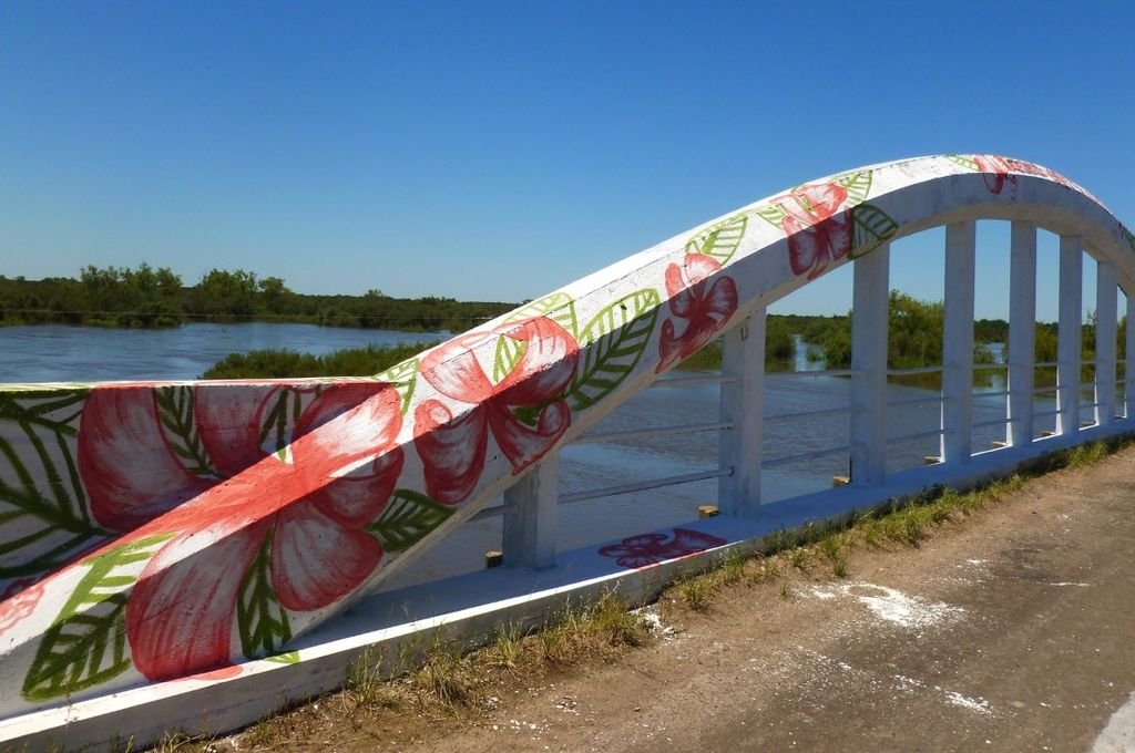 Un graffitero interviene el puente Hipólito Yrigoyen