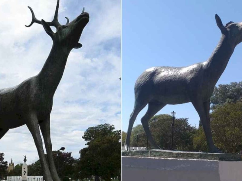 Le arrancaron los cuernos a la estatua del venado
