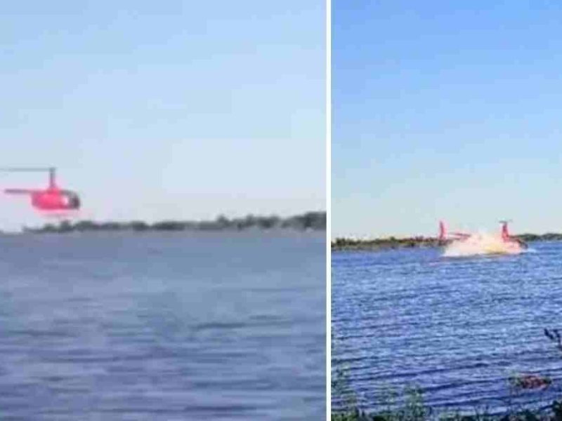Video: un helicóptero chocó en pleno río Paraná