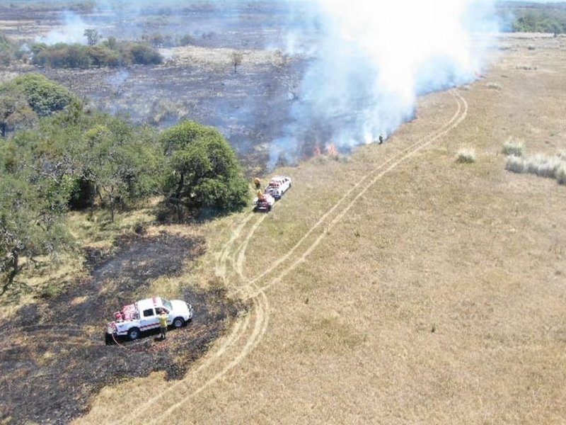 Bomberos Voluntarios trabajan para controlar un fuego que ya arrasó hasta 9.000 hectáreas