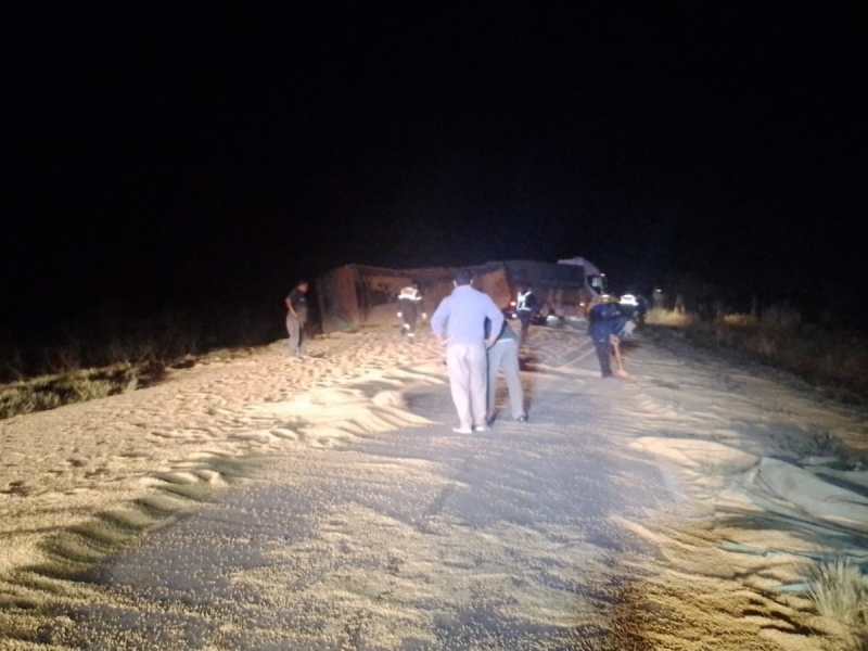 Un camión con carga de cereales volcó e hizo cortar la Ruta 65 entre Díaz y San Genaro