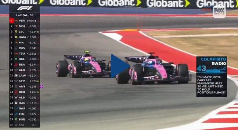 Franco Colapinto se rebeló con su equipo y le ganó a su compañero Pierre Gasly con una gran maniobra