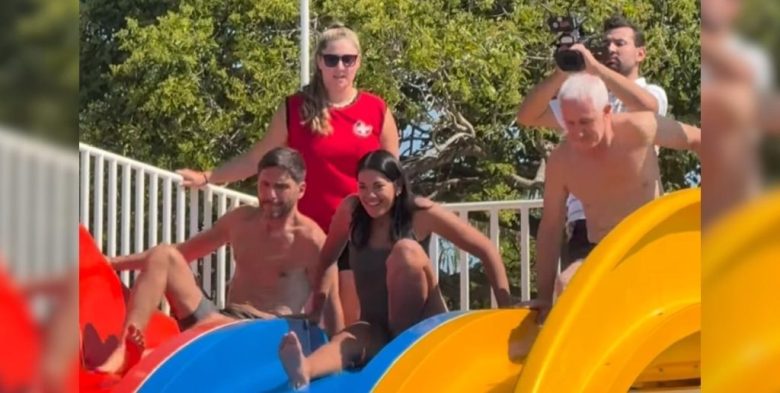 Pullaro, López y Cunha inauguraron tobogán acuático en Santa Fe con guiño al «andarivel amarillo»
