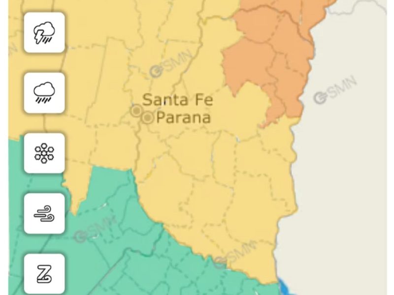 El SMN emitió alerta naranja por tormentas intensas en cinco departamentos de Entre Ríos y amarilla en el resto de la provincia este lunes