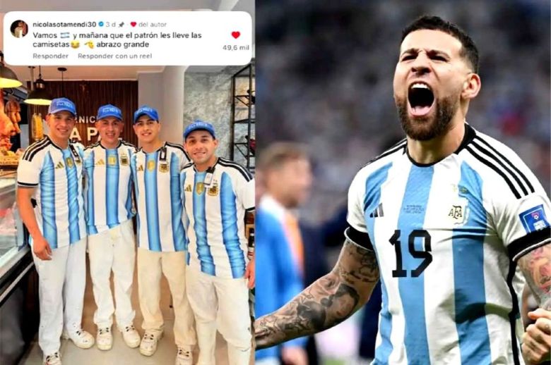 Otamendi se sumó a un desafío y empleados de una carnicería ganaron camisetas