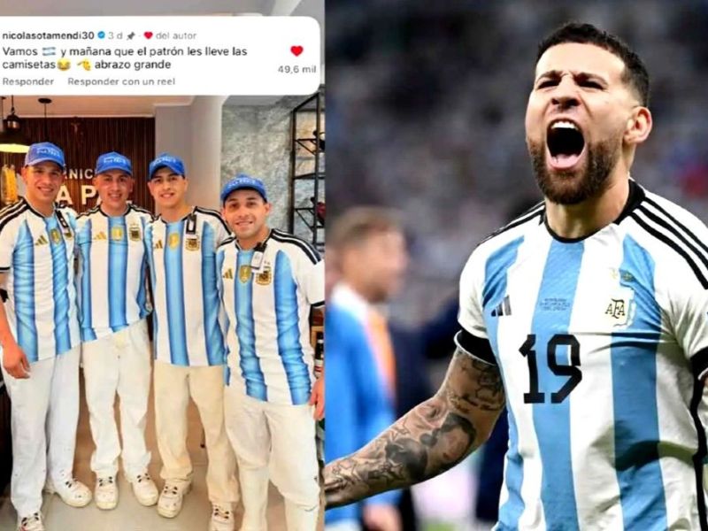 Otamendi se sumó a un desafío y empleados de una carnicería ganaron camisetas
