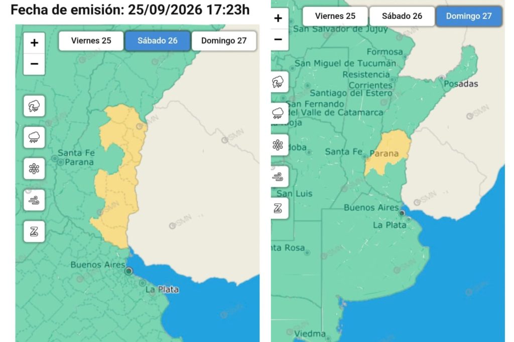 El Servicio Meteorológico Nacional emitió una alerta amarilla por tormentas y ráfagas para gran parte de Entre Ríos