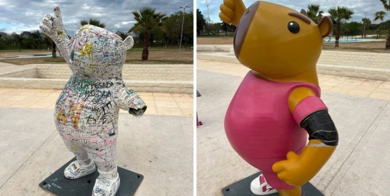 Vandalizaron la estatua de «Capi», la mascota de los Juegos Suramericanos, en la Costanera de Santa Fe